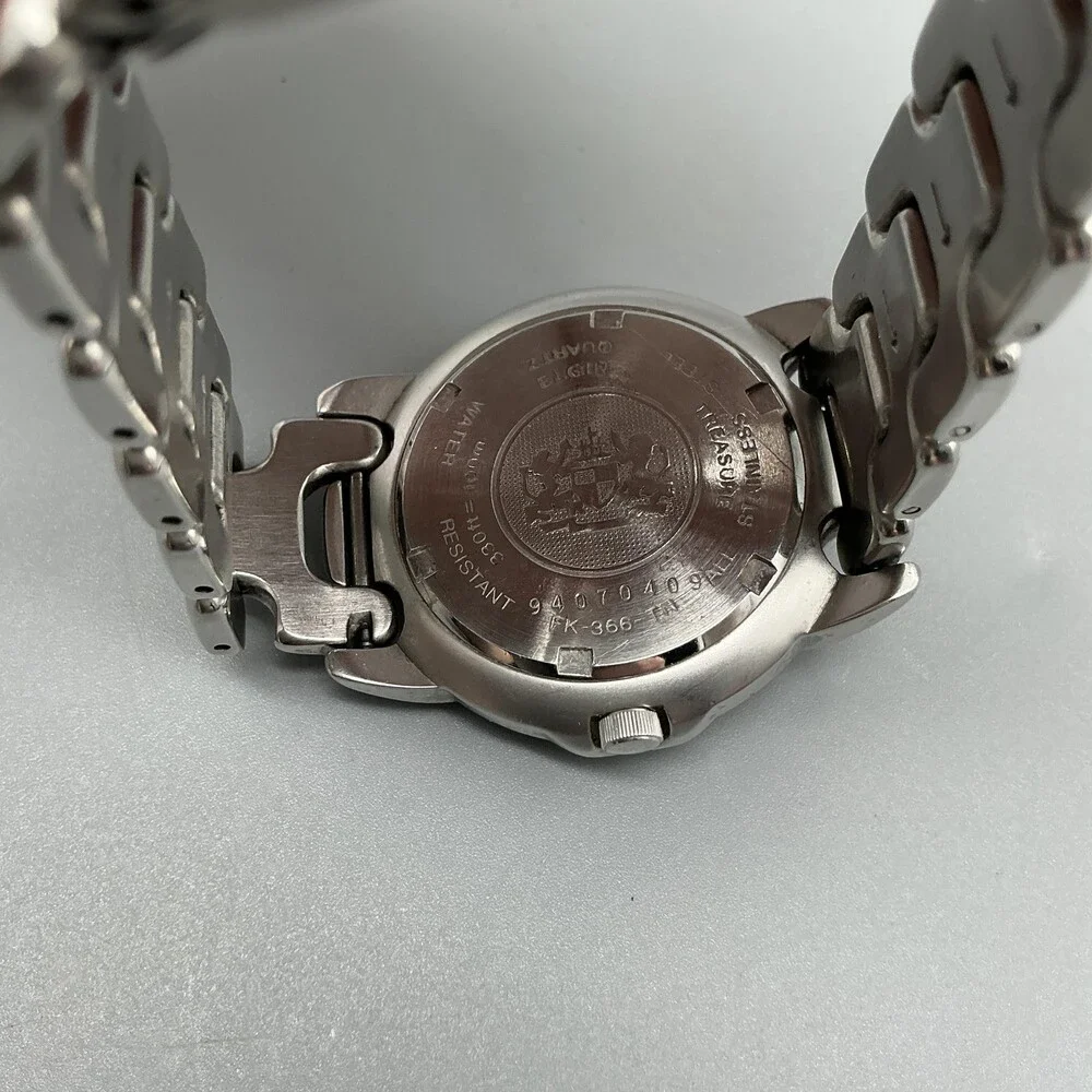 Vtg Elgin Unisex Watch 35mm Black Dial Stainless Multifunction New Battery 6.5